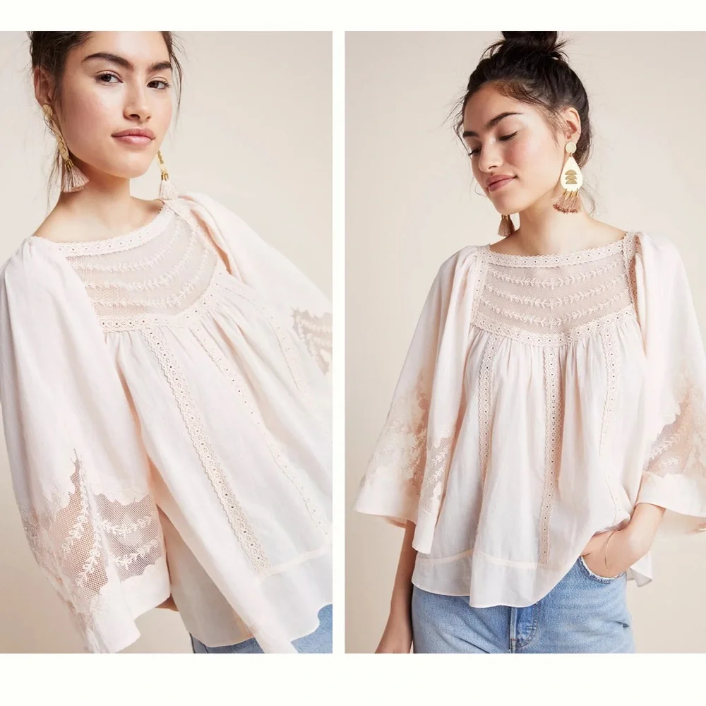 NWT Anthropologie Valentia Peasant Blouse Pink/Rose‎ Womens 12 - Picture 7 of 7